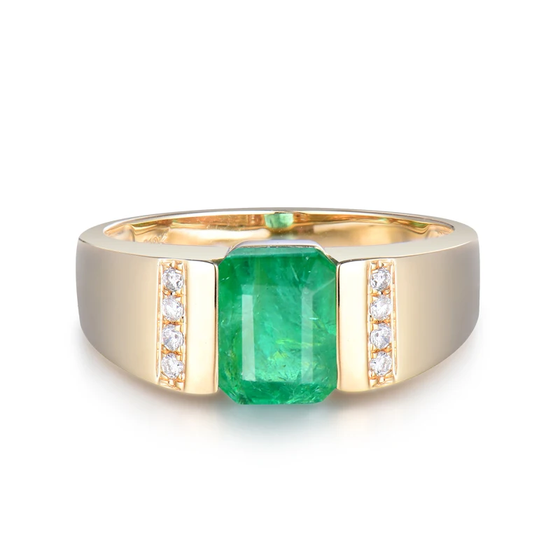 LANMI Vintage Emerald 5x7mm Solid 14kt Yellow Gold Natural Emerald Wedding Rings For Men And Women Columbian Emerald Ring SR312