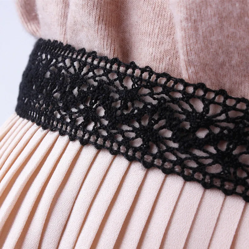 women Fashion lace hollow girdle thin pearl belt rope for dresses tassel waistband belt knot decorated narrow ribbon black