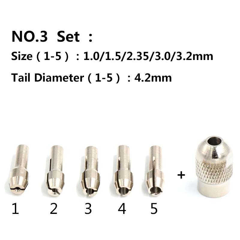 6pcs Mini mandrini per trapano in ottone 1.0-3.2mm per Set di morsetti per pinze per trapano Dremel elettronico 4.2/4.8mm accessori per