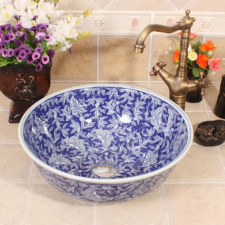 

China Artistic Handmade Europe Vintage Lavabo Washbasin Ceramic Bathroom Sink Art Counter Top ceramic decoration art basin