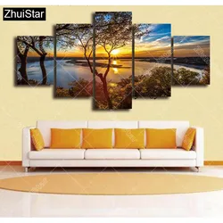 5pcs/set 5d Diamond Embroidery Sunset Lake Tree 3d Diamond Painting Cross Stitch Mosaic Pattern Rhinestone Decor triptych XSH