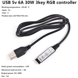 DC 5v 6A 30W USB LED RGB Controller Mini 3Key Remote Controller Dimmer For 5V RGB LED Strip Light Hot Sale