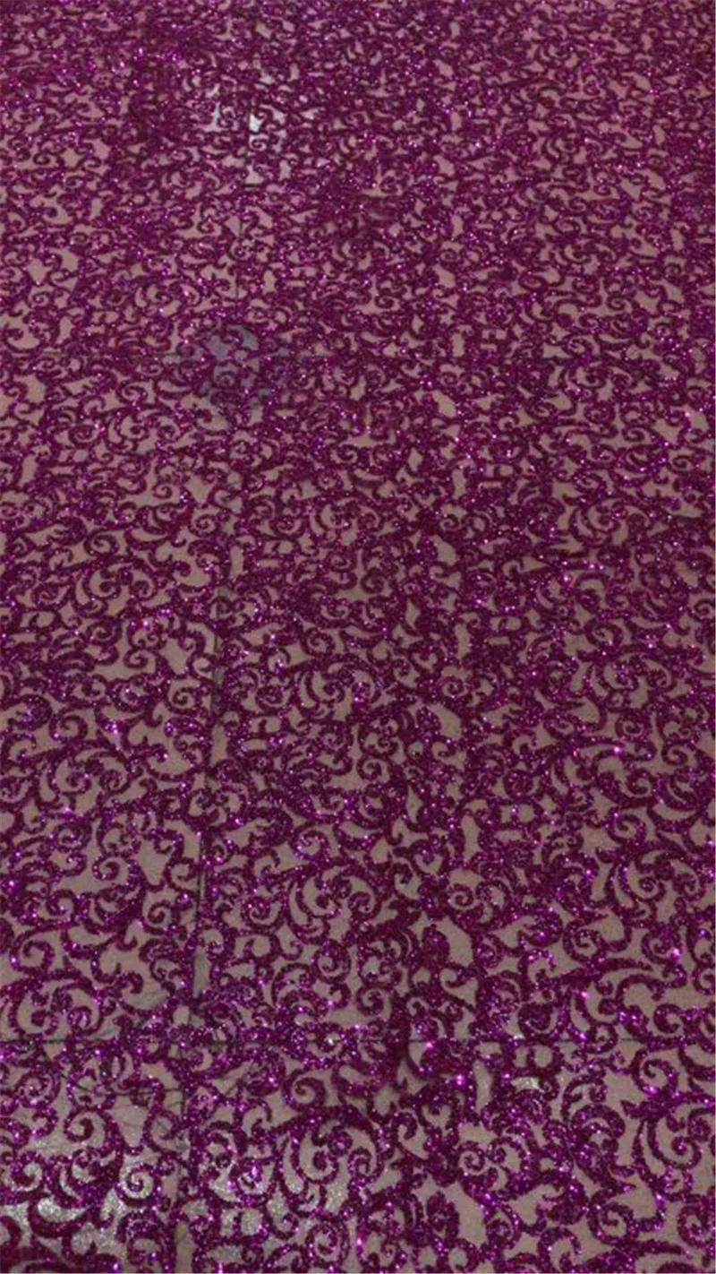 10 yards New design pretty flower glued glitter  nigerian tulle lace fabric H-82106 in hot pink