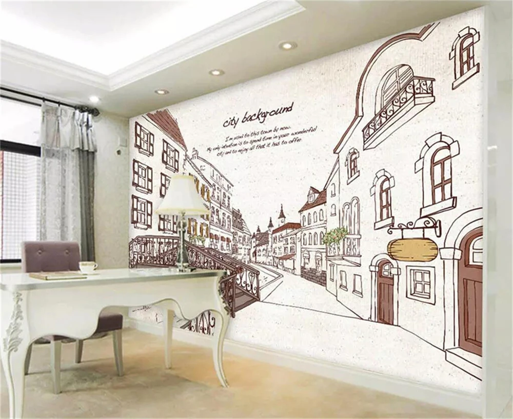 

Decorative wallpaper Hand-painted street cafe bar mural background wall