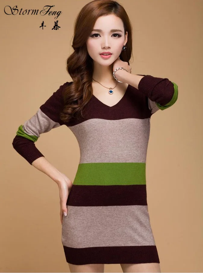 Womens Sweaters Fashion Autumn Winter Knitting Sweater Cashmere Mujer Dresses Sueter Women Pullovers Tops Stripes T171072