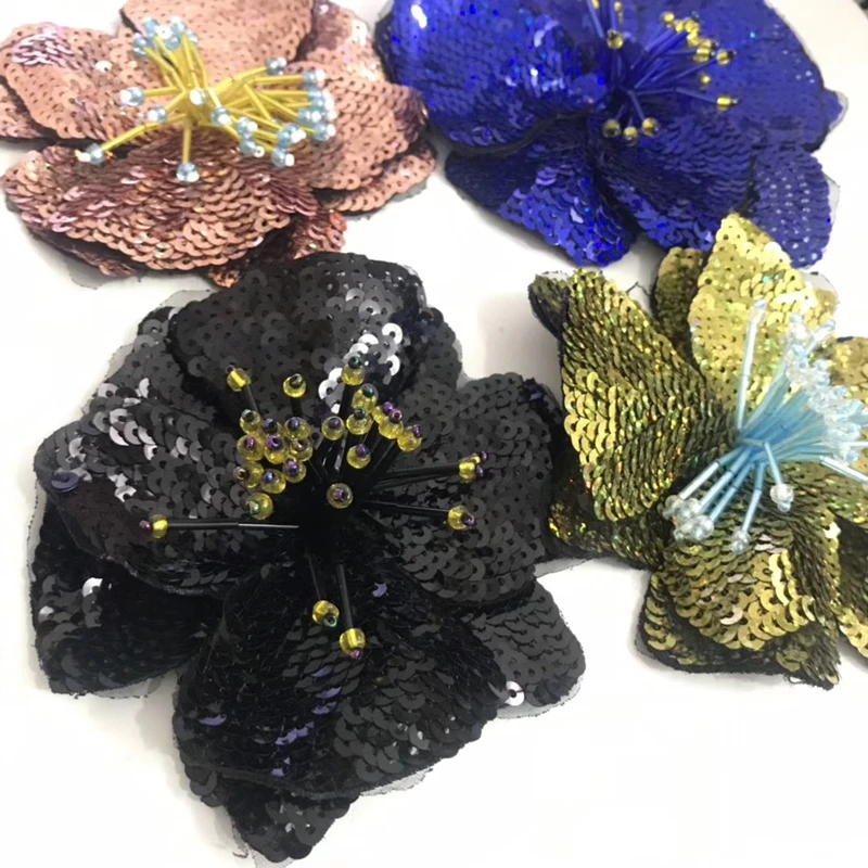 MAXSIN FUN 1 Pc High Quality Fashion Colorful Sequins Sticker Flower Patch Sew on Clothes Decoration Applique DIY Accessories