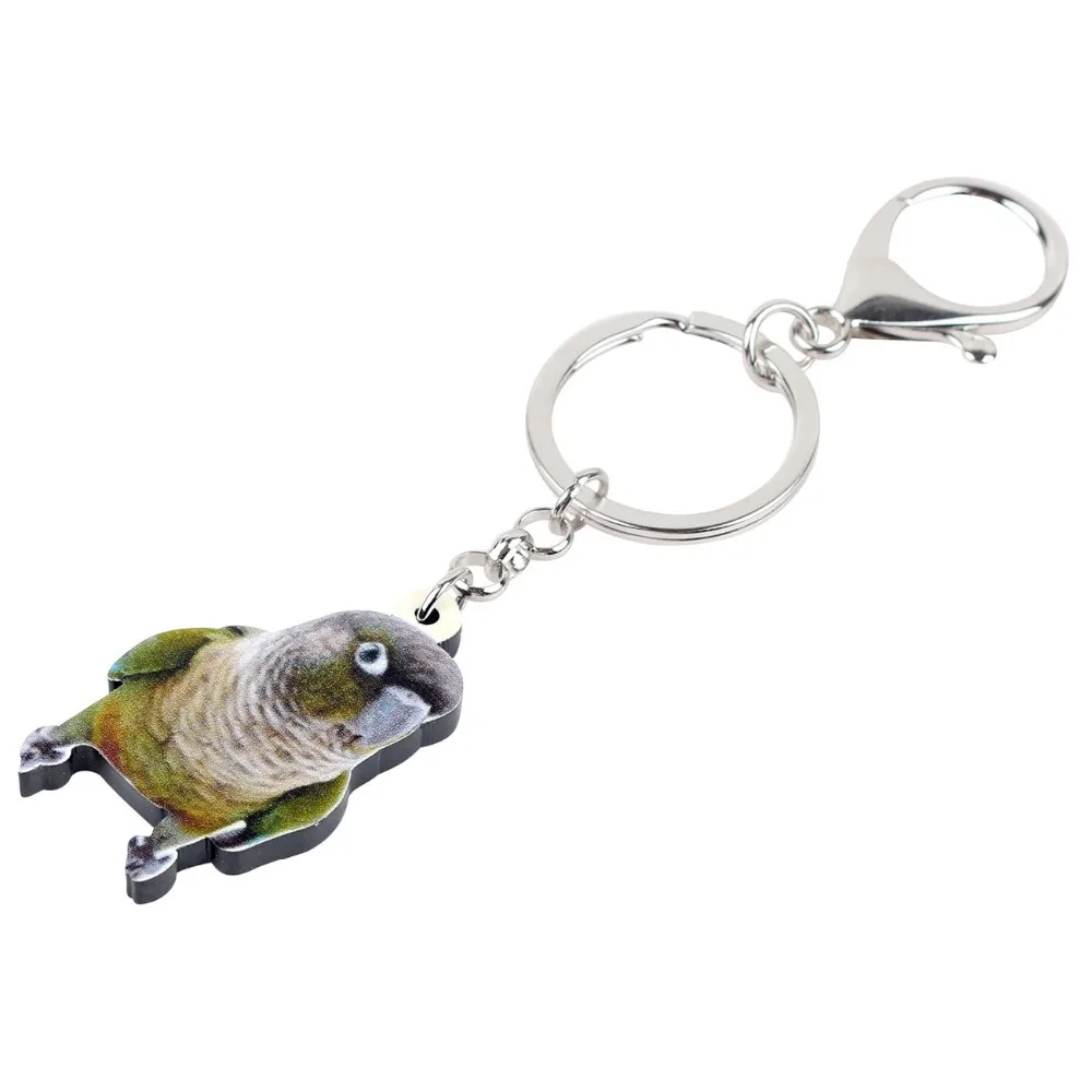 Bonsny Acrylic Cute Green-cheek Conure Bird Key Chain Keychain Rings Fashion Animal Jewelry For Women Girls Gift Decoration