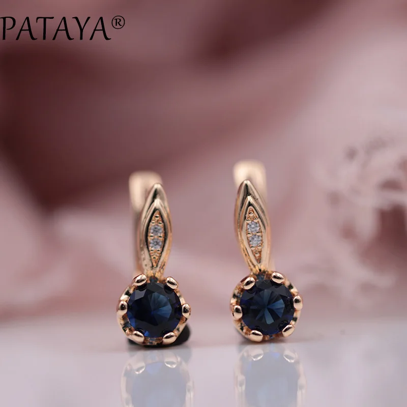 PATAYA 328 Anniversary 585 Rose Gold Color Olive Round Tricolor Natural Zircon Dangle Earrings Women Wedding Party Fine Jewelry