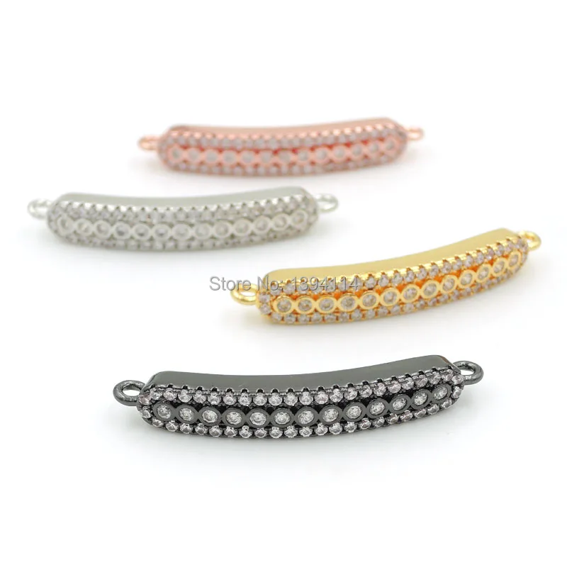 35*5*3mm Micro Pave Clear CZ Arc Bar Connector With Array Beads Fit For Women As DIY Bracelets Accessory