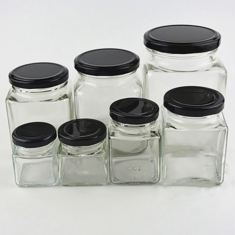 10pcs Glass Jar Honey Jar Square Hexagon Transparent House Storage Empty Bottles Nut Suger Canister Tank Canned Glass Jam Jar