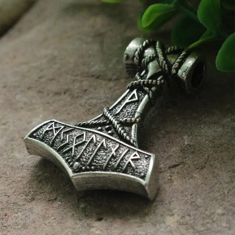 lanseis 1pcs Thor\'s Hammer pendant viking men necklace Huge Thor Mjolnir Amulet Scandinavian Triquetra Deer Skull jewelr