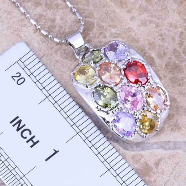 Multicolor Purple Cubic Zirconia Silver Plated Jewelry Sets Earrings Pendant Ring Size 5 / 6 / 7 / 8 / 9 / 10 S0010