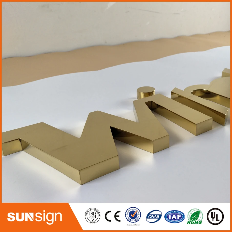 Letras 3d de aço inoxidável personalizadas da cor dourada