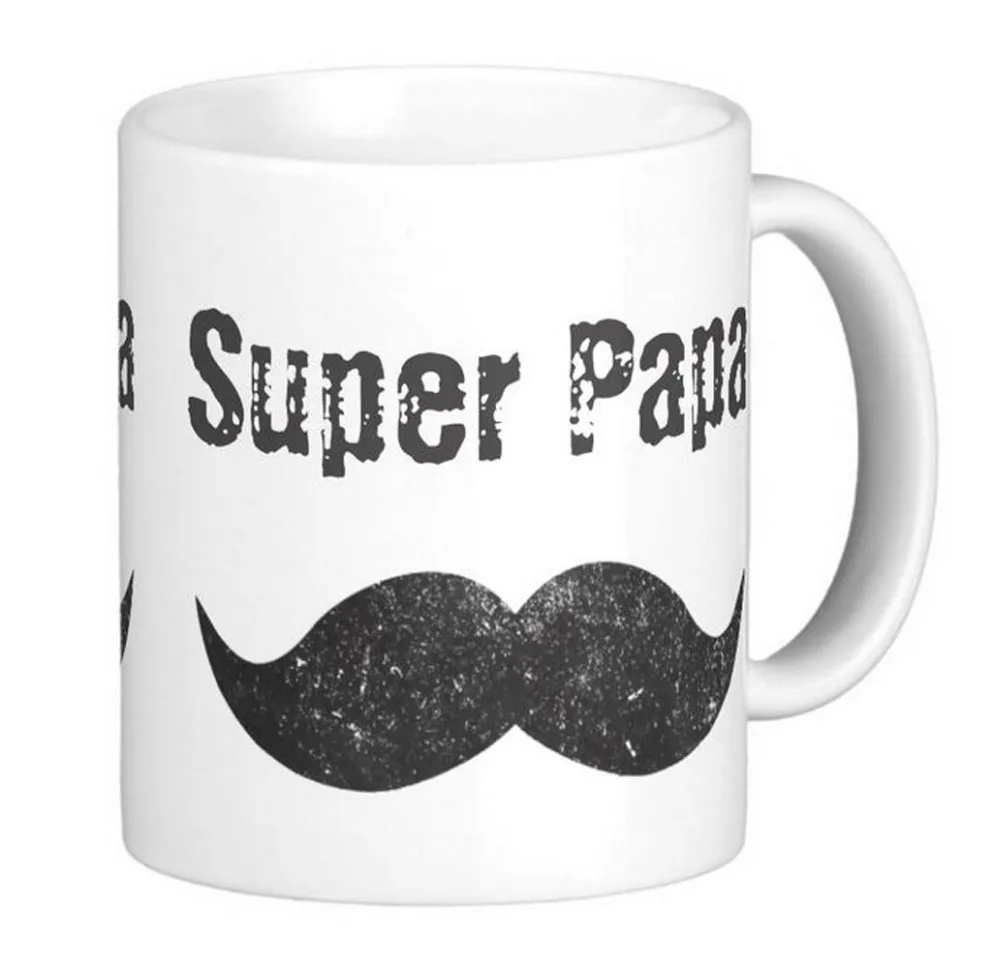 Super Papa Moustache Vintage Fete des Peres Basic  White Coffee mugs Tea Mugs Customize Gift