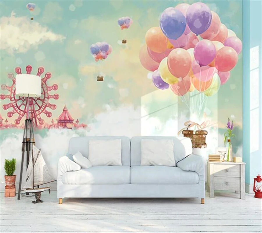 

wellyu 3d wallpaper romantic ferris wheel hot air balloon sky city wedding room children room background wall 3d wallpaper