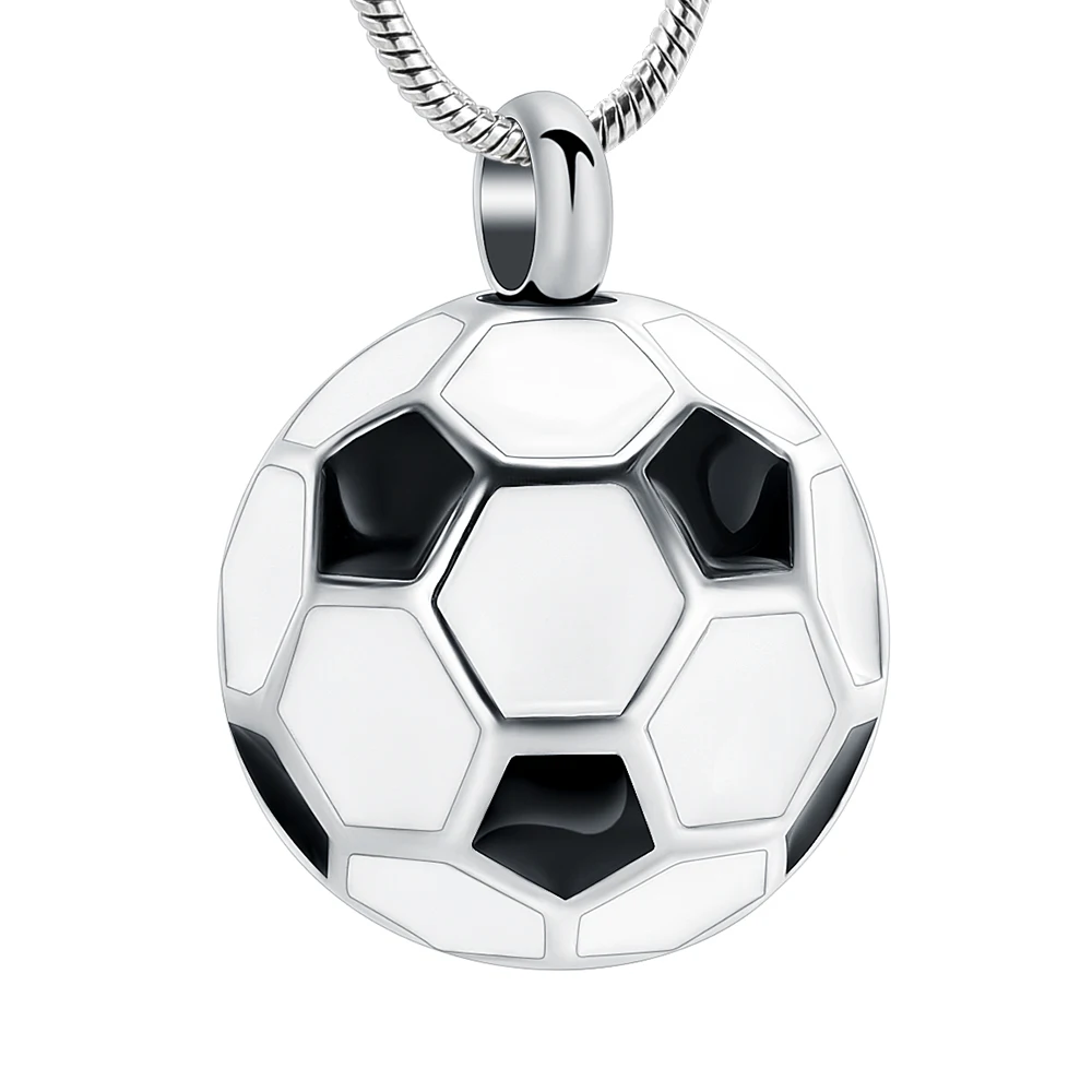 IJD10749 Stainless Steel Soccer Ball Cremation Charm Urn Pendant Hold Human Ashes,Black&White Enmael football Memorial Jewelry