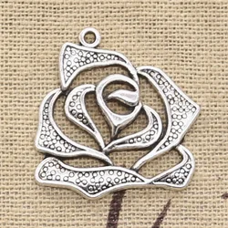 8pcs Charms Rose Flower 26x28mm Antique Silver Color Plated Pendants Making DIY Handmade Tibetan Silver Color Finding Jewelry