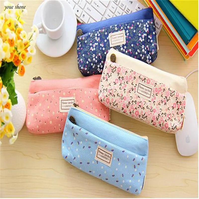 

1Piece/lot Cute Garden Pencil Case Office Stationery Pencil Box Double Zipper Canvas Bag For School