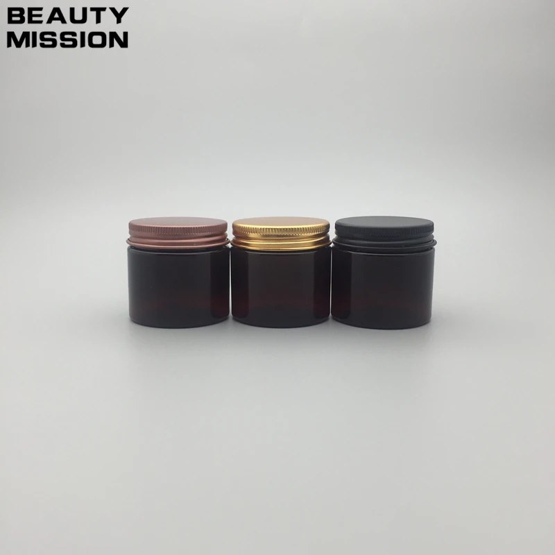 50g X 50 empty brown aluminum cap cream container,PET cream jar brown plastic pot bottle with black/bronze/gold screw lid