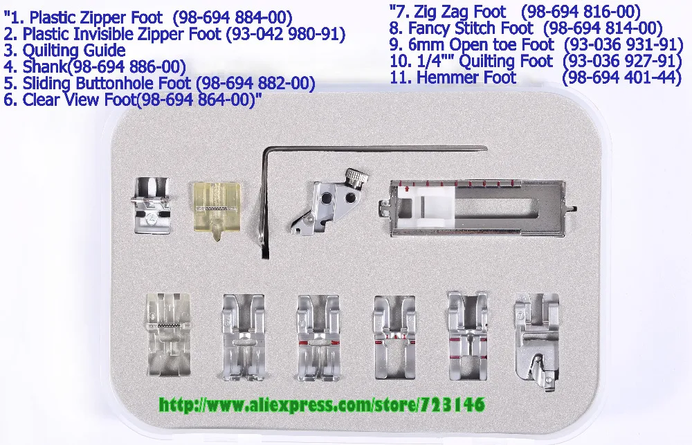 Plastic Zipper Foot  (98-694 884-00),lastic Invisible Zipper Foot (93-042 980-91),Quilting Guide, Shank(98-694 886-00) for pfaff