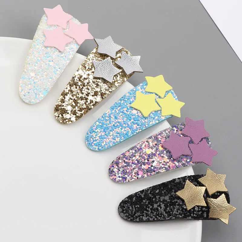 

Boutique ins 20pcs Fashion Cute Glitter Star Hairpins Solid Leather Star Snap Clips Barrettes Princess Headwear Hair Accessories