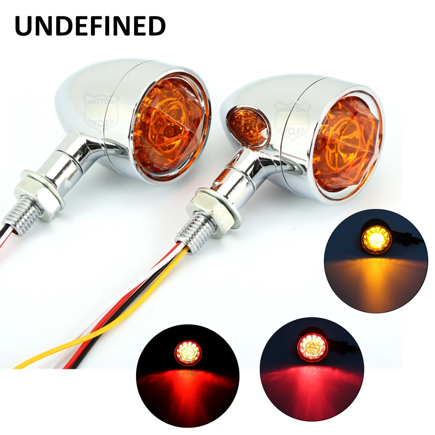 Chromowane kierunkowskazy motocyklowe LED bursztynowa diamentowa soczewka wskaźnik hamulca lampa do rowerów Harley Bobber Chopper uniwersalny