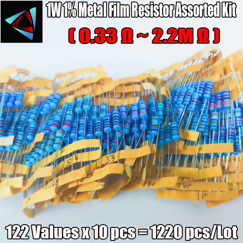 1220Pcs 1W 1% 122Values 0.33 ~ 2.2M Ohm Metal Film Resistor Kit