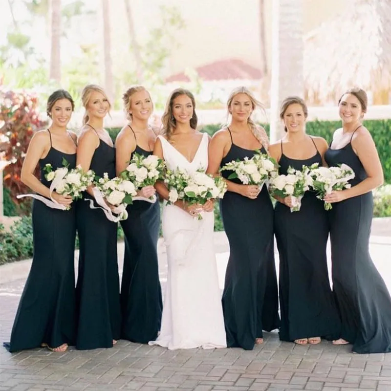 

New Arrival Navy Blue Simple Bridesmaid Dresses Mermaid Style Satin 2019 Cheap Wedding Guest Maid Of Honor Party Dress