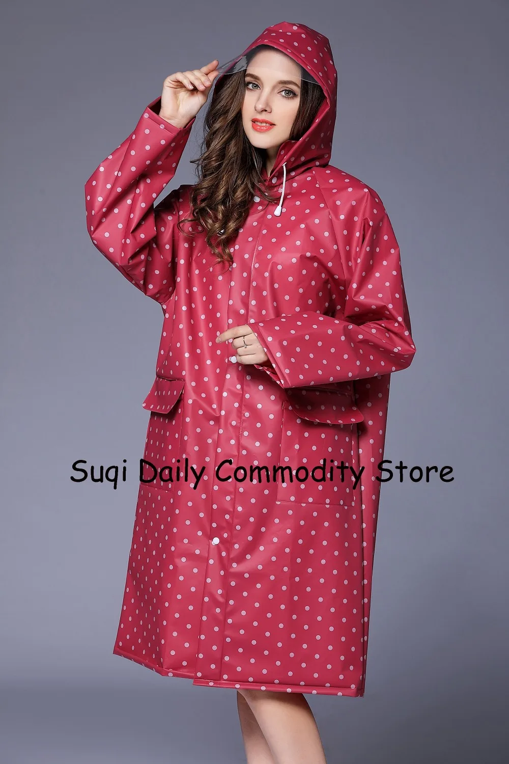 New Fashion Personality  Dot Long EVA Waterproof  Rainwear With Hood  Adults Outdoor Travel Women Bicycle Raincoat  Rain Jacket