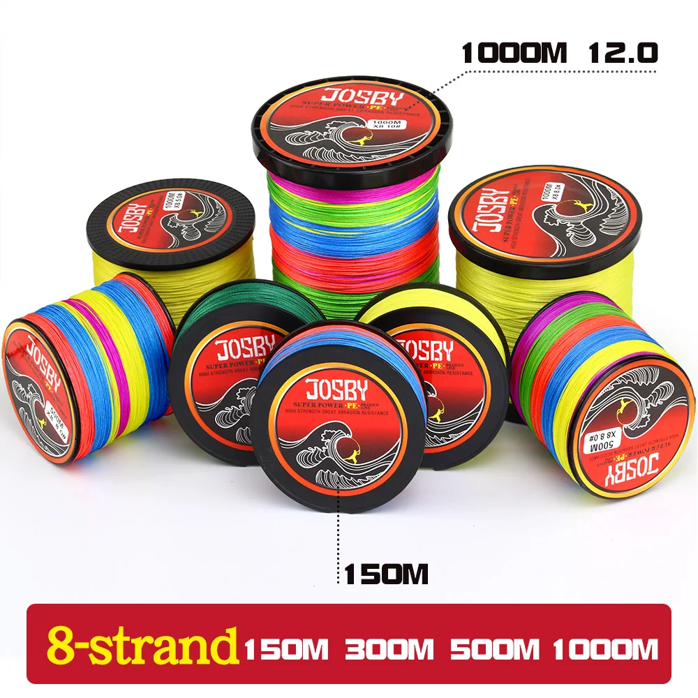 JOSBY Pesca Fly Fishing Line 8 Strand PE Carp Braided Wire Peche Sea Spinning Multifilamento Cord 12~120LB 1000M 500M 300M 150M