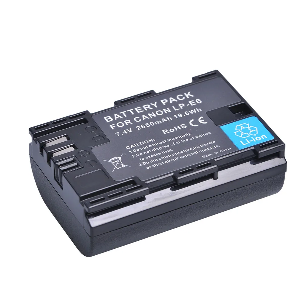 Bateria para Canon EOS, 2650mAh, LP-E6, LP-E6N, 6D, 7D, 60D, 60Da, 70D, 80D, 5DSR, 7D Mark II, 5DS, 5D Mark II, 5D Mark III, marcos IV
