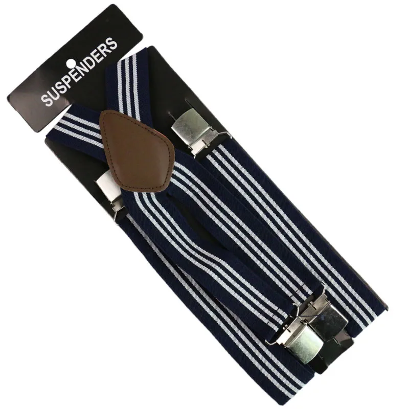 2019 New Unisex  3.5cm Wide Blue White Red Striped Adjustable Men Womens Y-Back Suspenders