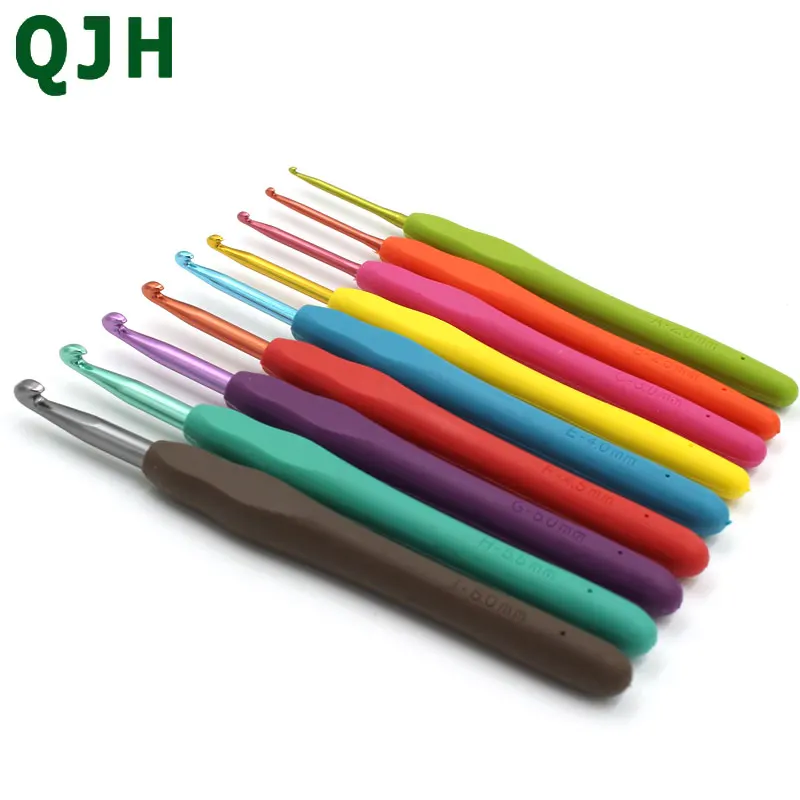 QJH Brand Crochet Hooks Set 9pcs in Sizes 2.0MM-6.0MM TPR Soft Plastic Handle knitting Needle Best Graft Gifts For Mom and Her