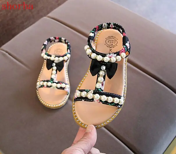 

shorha New summer new Korean children's sandals girls open toe pearl Princess shoes beef bottom