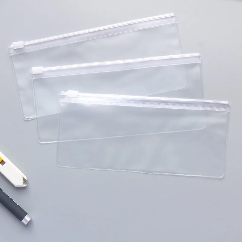 100pcs/lot PVC Transparent Frosted Envelope Binder Pocket pen bag plastic waterproof underwear bag 18cmx8cm