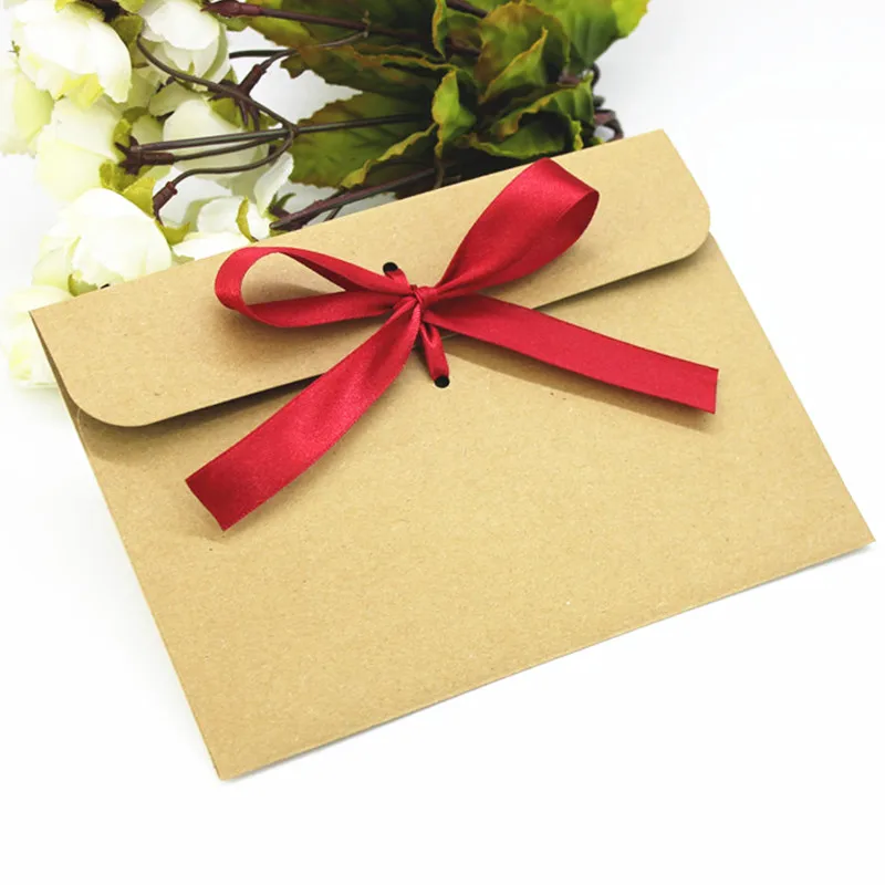 50pcs Vintage Kraft Paper CD Paper Envelopes DVD Papar Case Bag Gift Bag CD Paper Storage Bags Cover Holding 1CD Envelope+ribbon