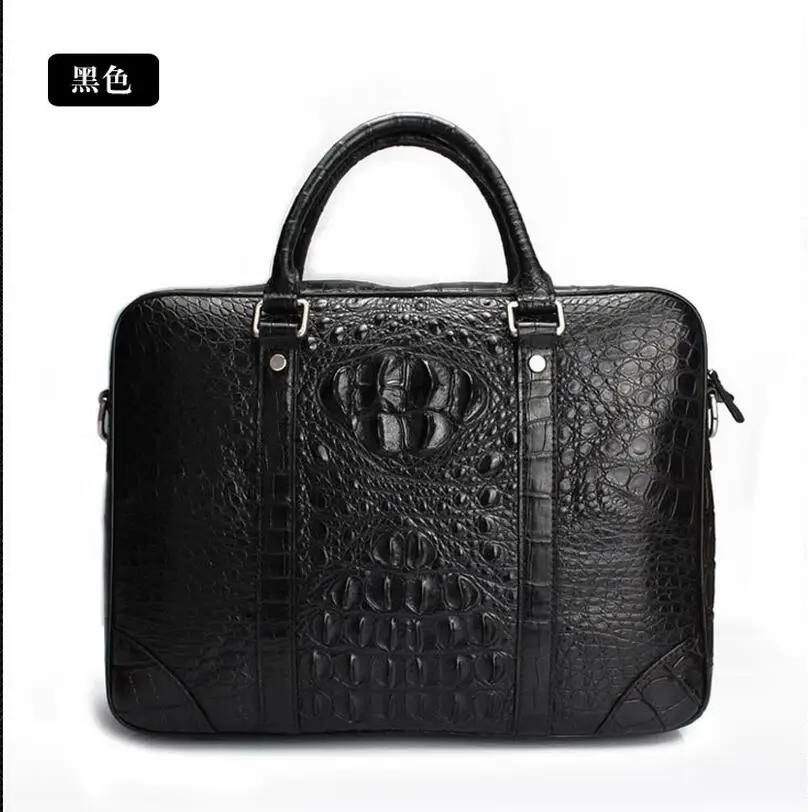 Tailand Import 100% Genuine/Real Crocodile Skin Men Briefcase Laptop Bag, Top Luxury Men Business bag Black, Free Shipping