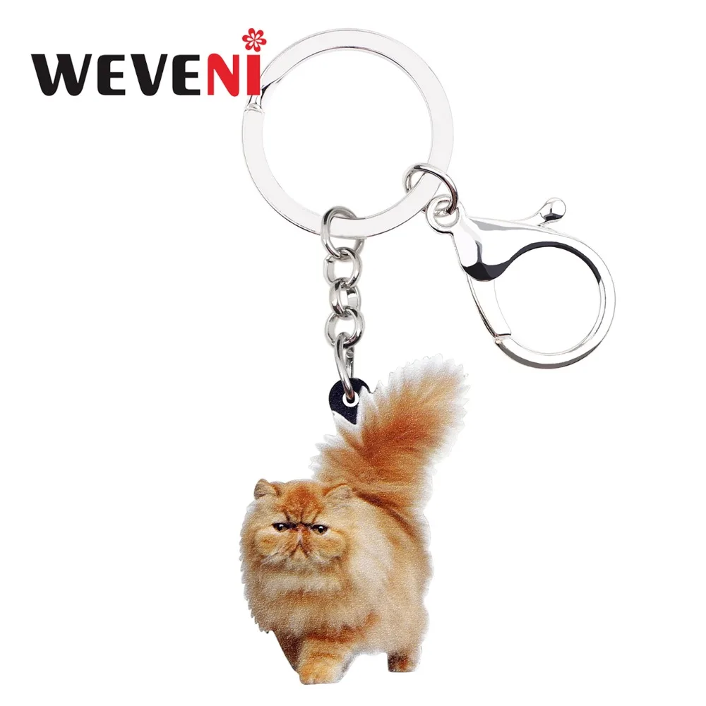 WEVENI Acrylic Fatty Fluffy Cat Kitten Key Chains Keychain Rings Jewelry For Women Girls Teen Handbag Car Charms Pet Accessories