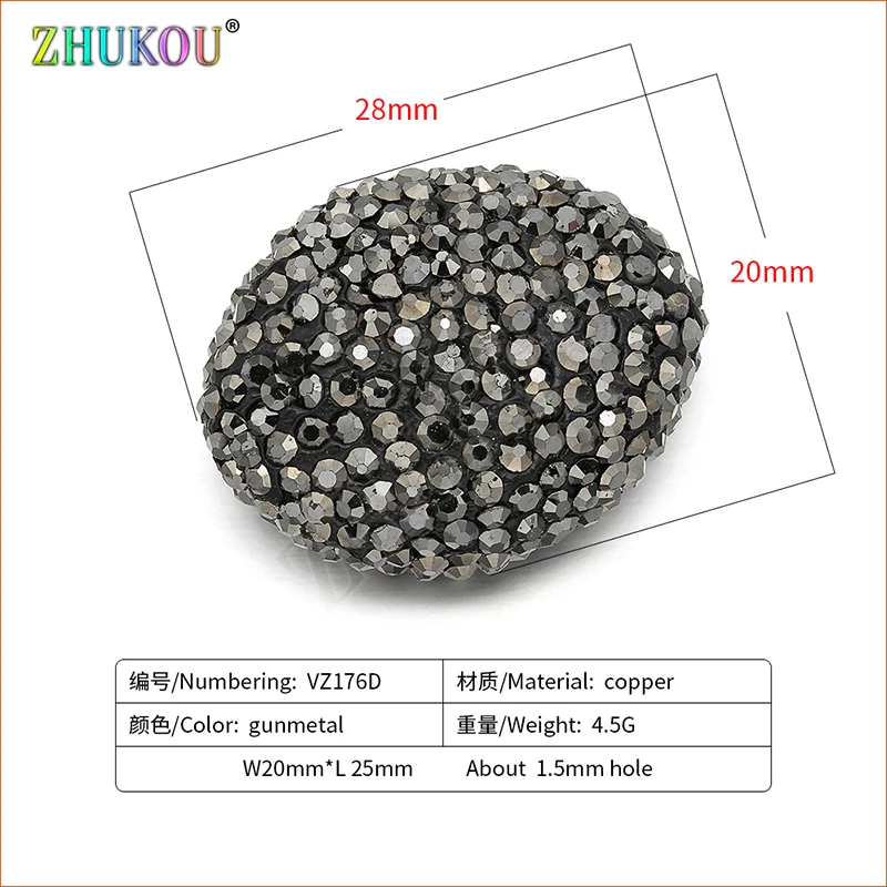 20*25mm Brass Cubic Zirconia Oval Beads for DIY Jewelry Accessories Making, Hole: 1.5mm, VZ176