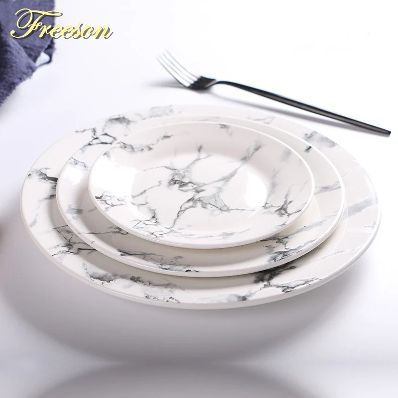 Marbling Porcelain Plate Dessert Dish Cake Dishes Sushi Dish Noodle Plates Fruit Tray Steak Plate Dinner Ceramic Tableware