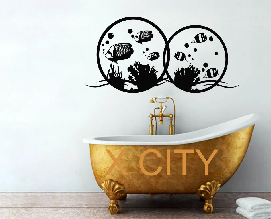 

Bubbles Fishes Aquarium Wall Art Vinyl Decal Sticker Interior Home Decor Bathroom Living Room