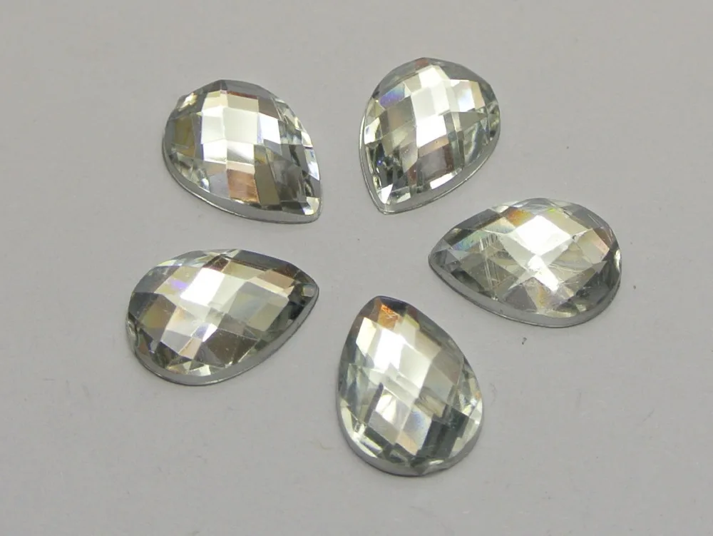 200 Clear Acrylic Flatback TearDrop Rhinestone Gems 10X14mm No Hole