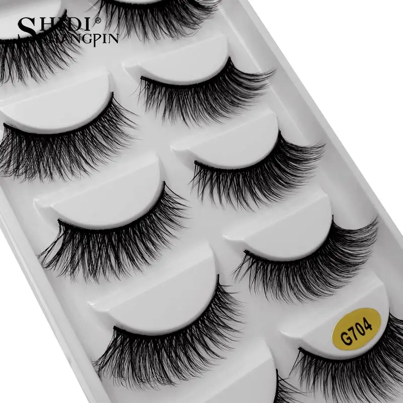 SHIDISHANGPIN-5 paires de cils en vison, 1 boîte 3d, naturels longs, 1cm-1.5cm, extension lisse cilios X08