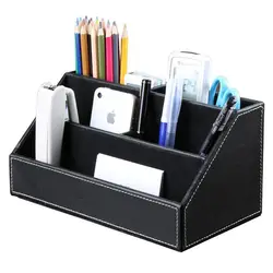 Home Office Wooden Struction Leather Multi-function Desk Stationery Organizer Storage Box, Pen/Pencil ,Cell phone, Business Na