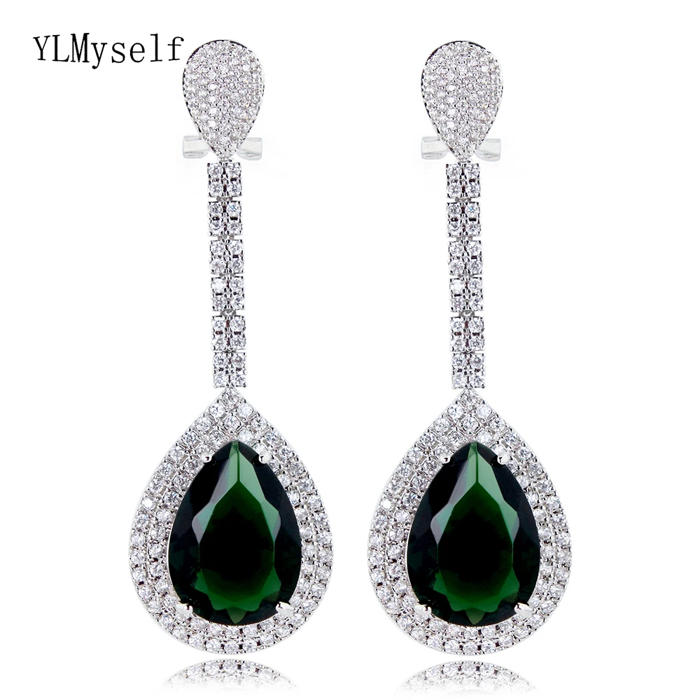 Large 73MM Long Teardrop Earrings with Blue Green Red Clear Black Water Drop Stones High-Quality Jewelry for Parties