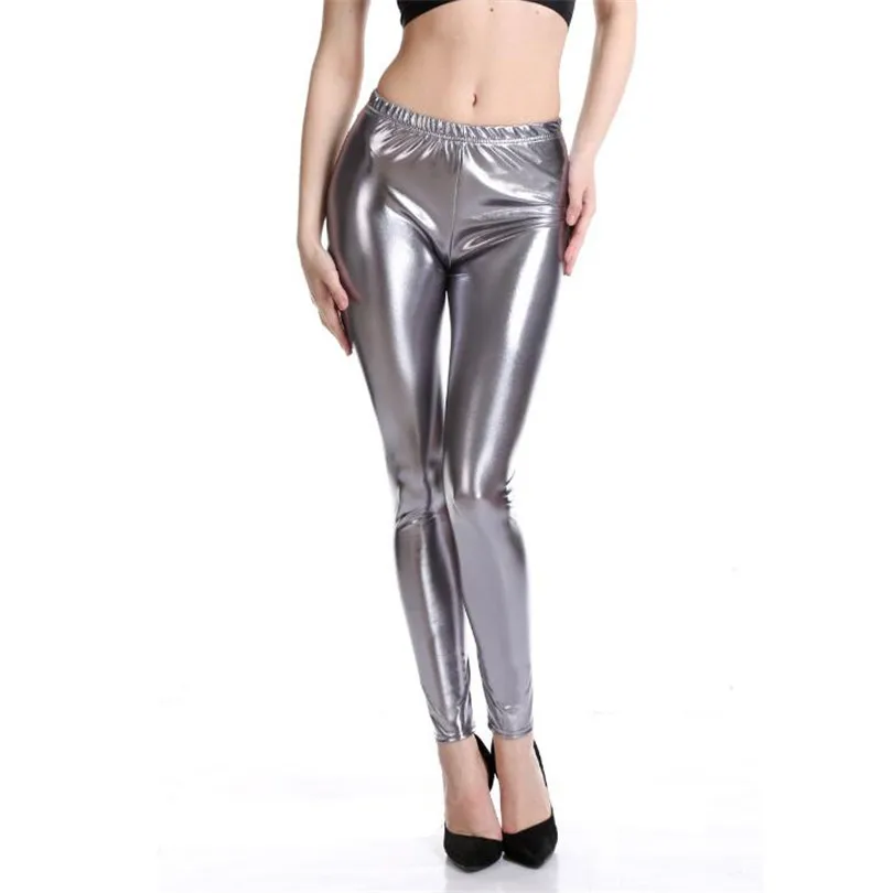 YGYEEG Punk Rock Style PU Faux Leather Women Leggings Purple Gold Metallic Sexy Bright Sequin Pants Shining Fitness Legging 2022