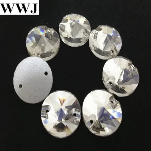 8mm,10mm,12mm,14mm,16mm,18mm round Rivoli Sew On stones Crystal clear color flatback 2 holes glass sewing beads