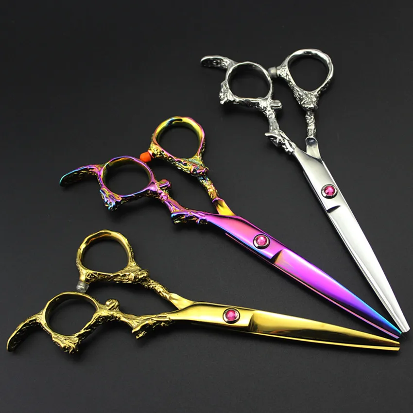 

professional Japan 440c 6 inch dragon hair scissors set haircut thinning barber haircutting cutting shears hairdressing scissors