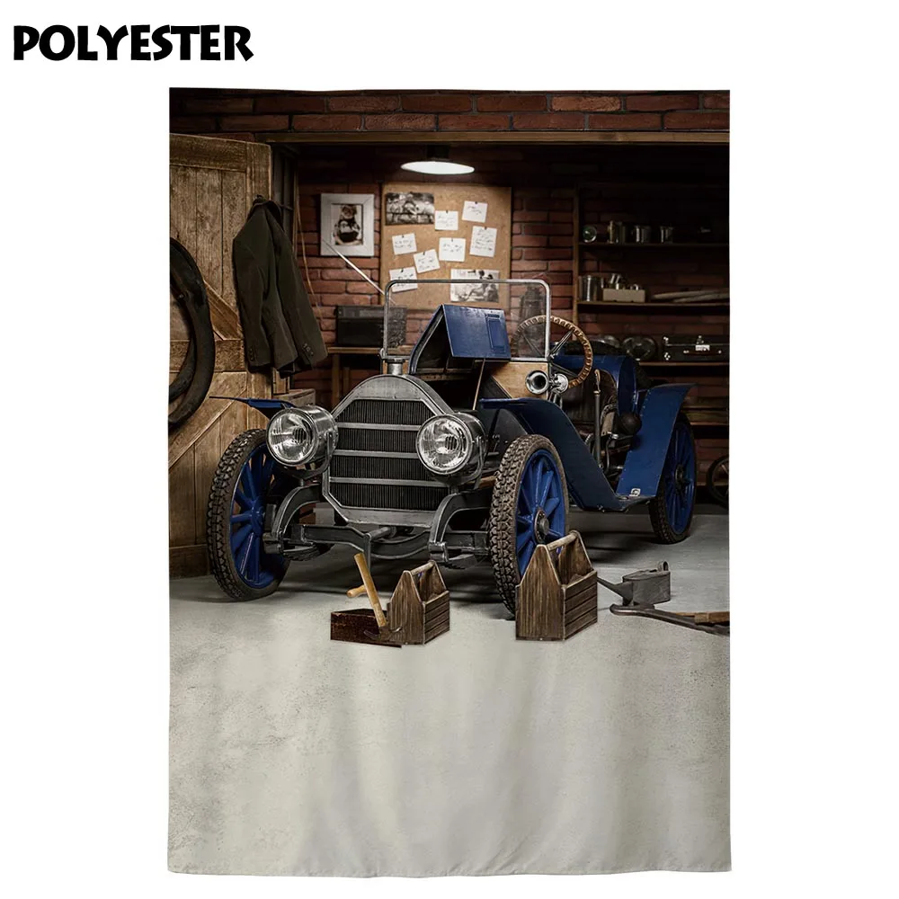 Allenjoy photography background retro car repairs garage tool workshop backdrop photocall photobooth prop printed photophone