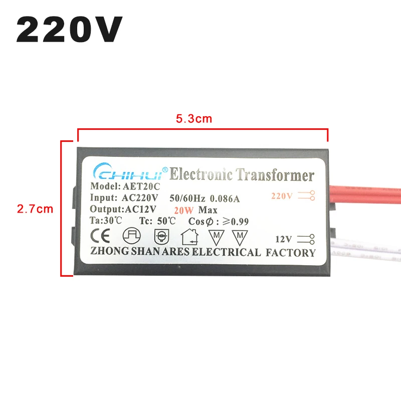 Ac220v para ac12v led driver 20w transformador eletrônico fonte de alimentação para ac 12v mr16 g4 lâmpadas led ou halógenas